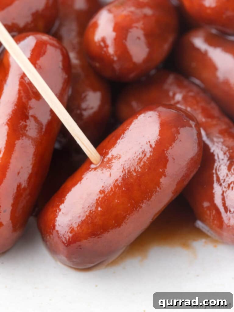 Party-Perfect Little Smokies 5 close up single cocktail wiener with toothpick
