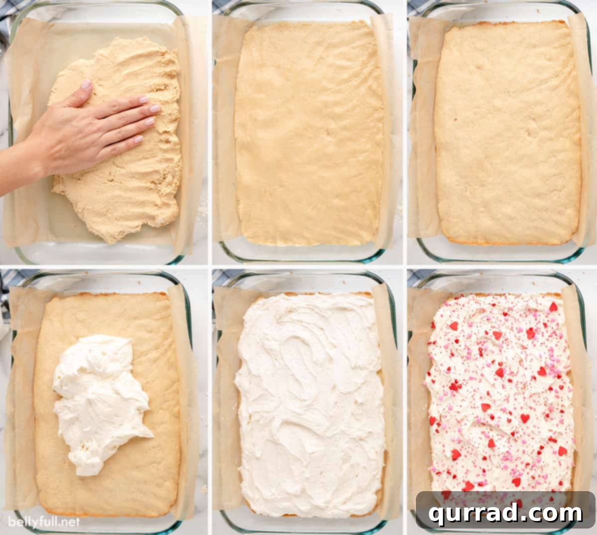 Soft Frosted Sugar Cookie Bars 4 A visual guide showing the step-by-step process of making sugar cookie bars, from dough preparation to baking.