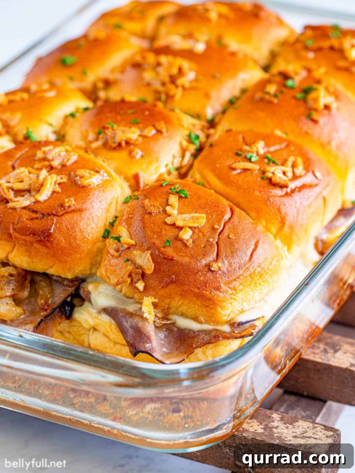 Irresistible French Dip Sliders 4 A casserole dish of French dip sliders