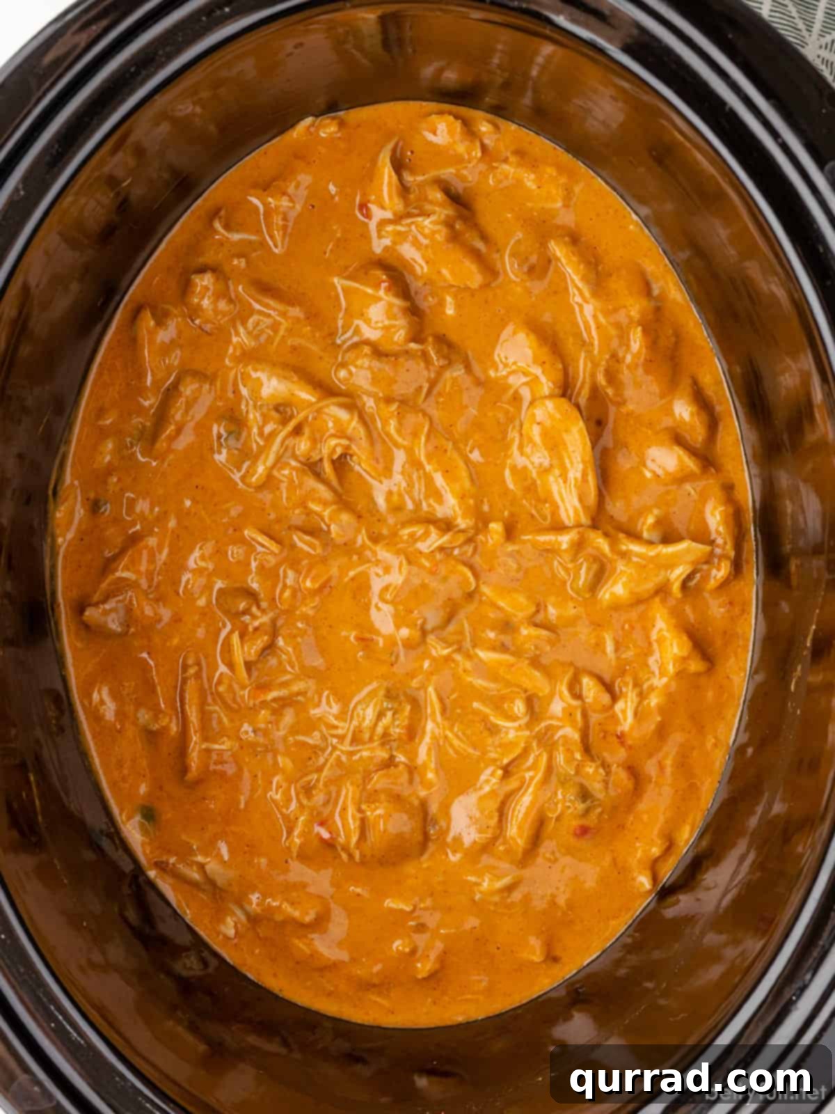 Slow Cooker Cheesy Fiesta Chicken 3 Overhead view of slow cooker queso chicken
