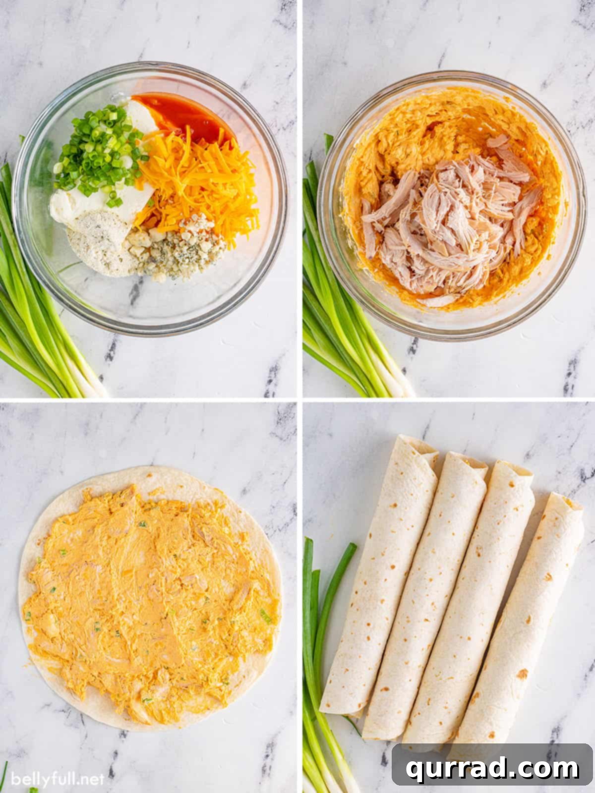 Buffalo chicken pinwheels process shot