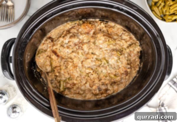 Cooked Crockpot Chicken and Stuffing in the slow cooker