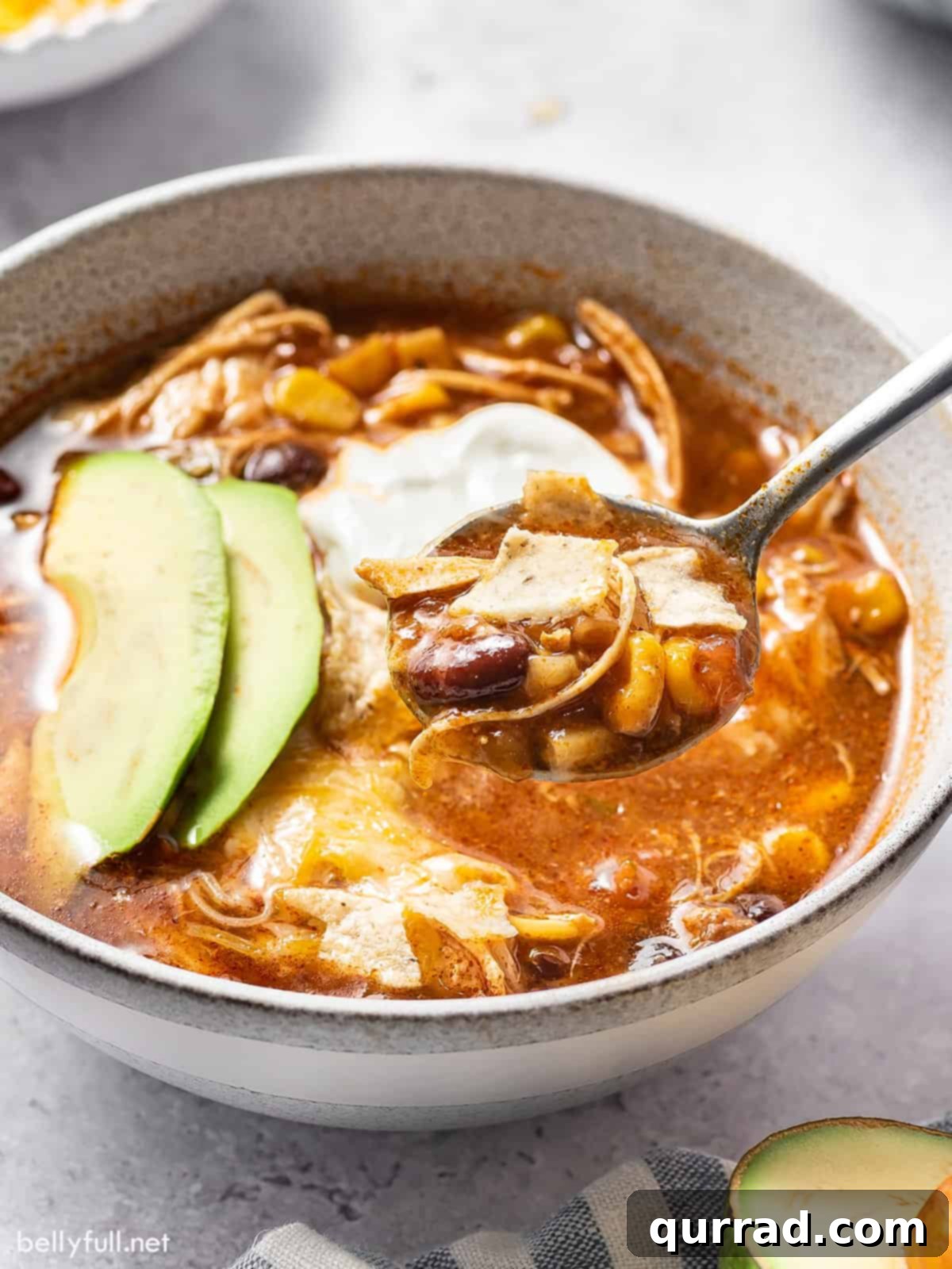 spoonful of taco soup over bowl