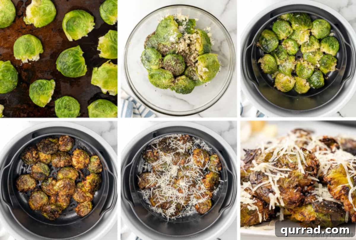 Smashed air fryer brussels sprouts step by step photos