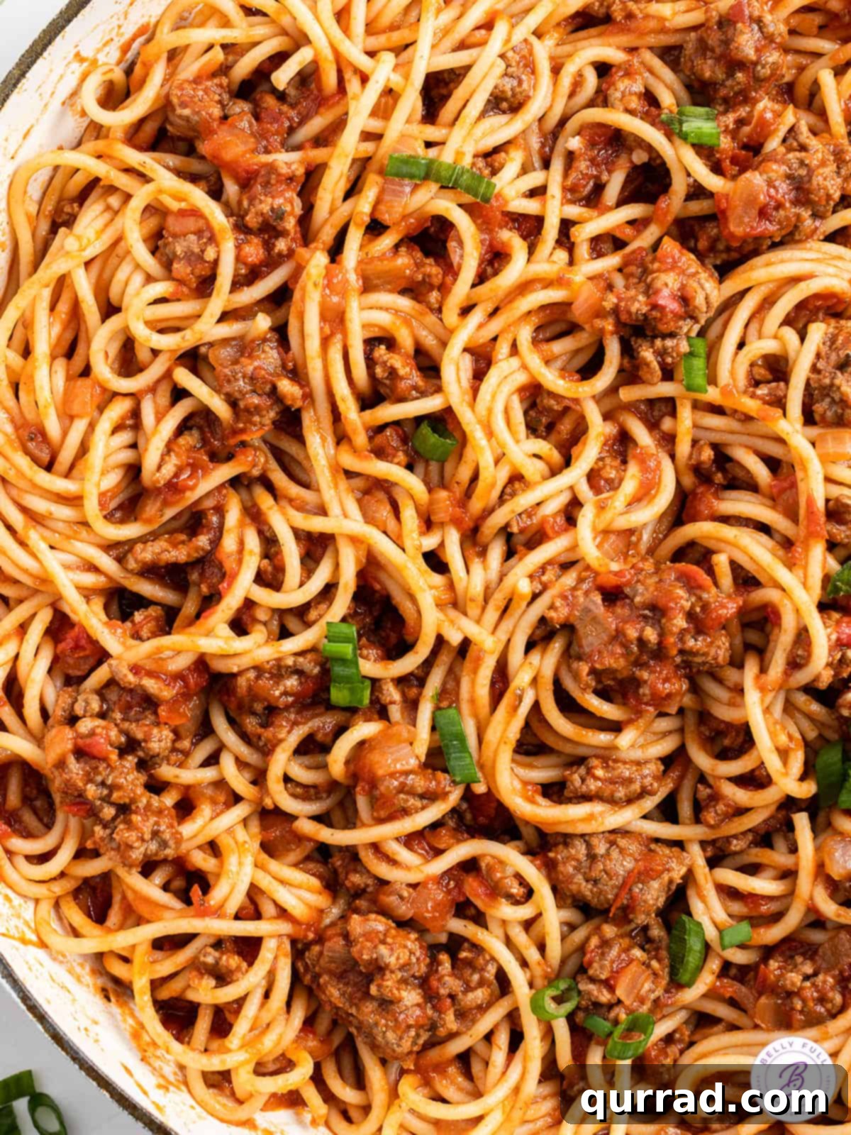 Chuckwagon Pasta 3 Overhead view of cowboy spaghetti on a wooden table