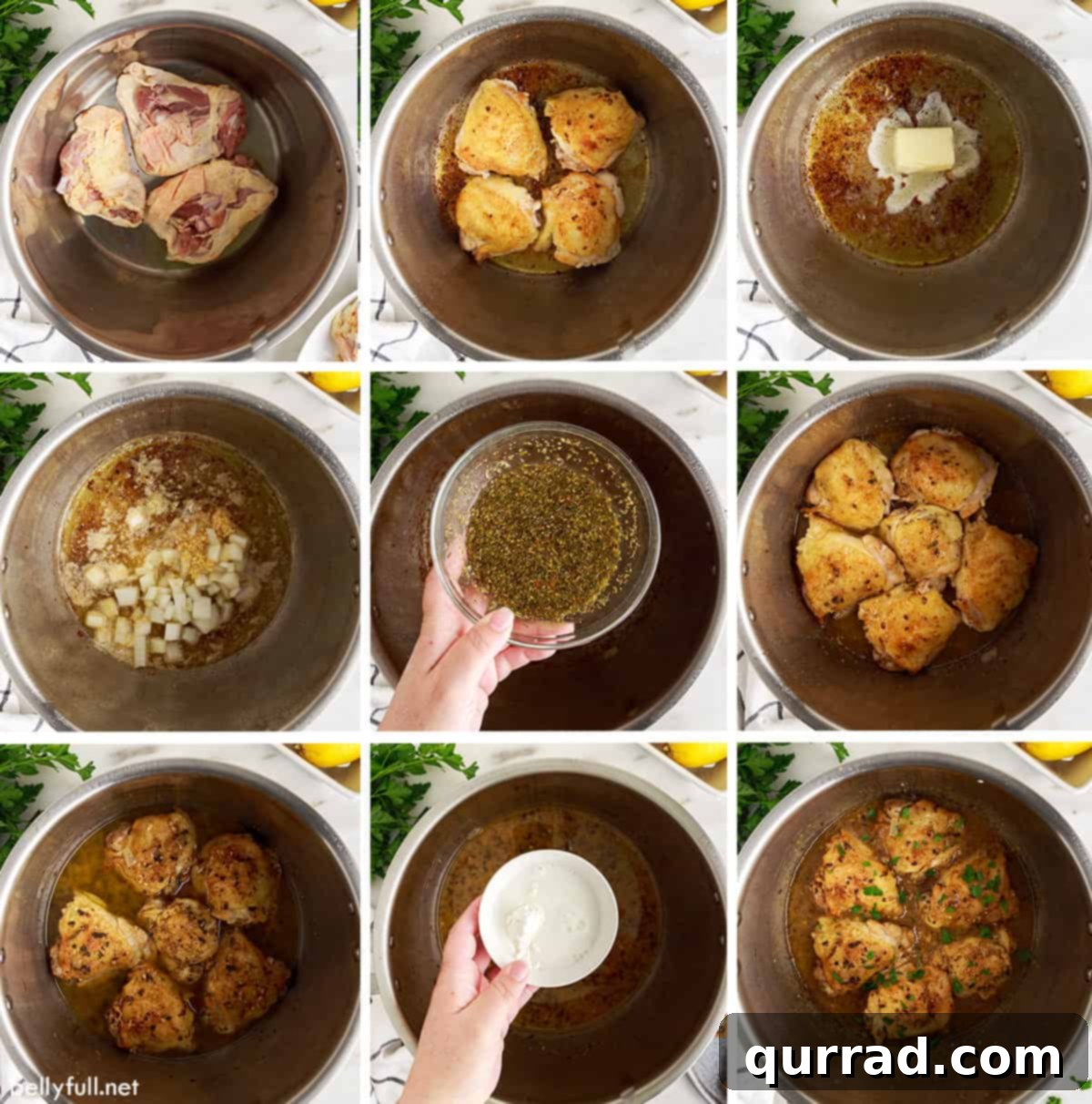 Succulent Instant Pot Lemon Butter Chicken Thighs 4 A visual guide showing the step-by-step process of preparing Instant Pot chicken thighs with lemon butter sauce.