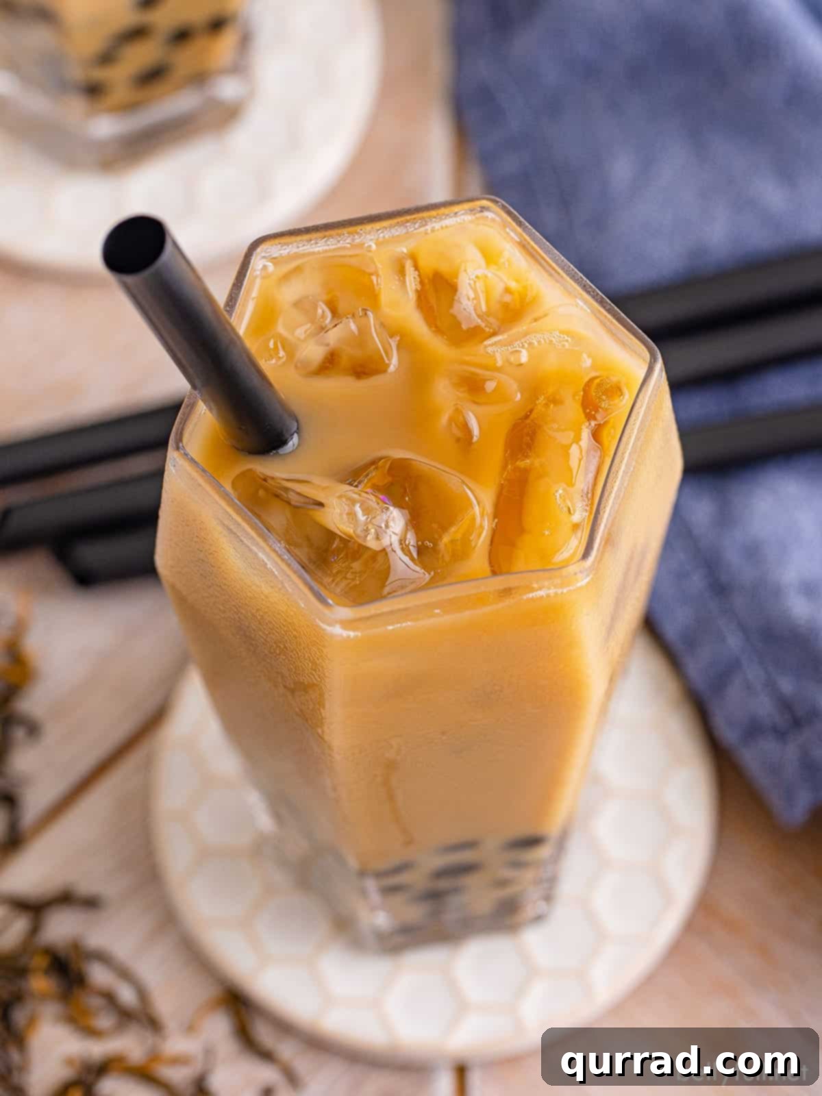 Bubble Tea Bliss 10 Angled overhead view of a glass of boba tea