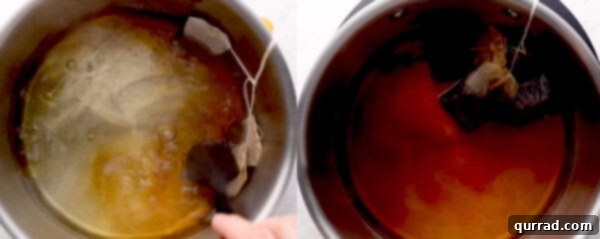 tea bags simmering in pot of water