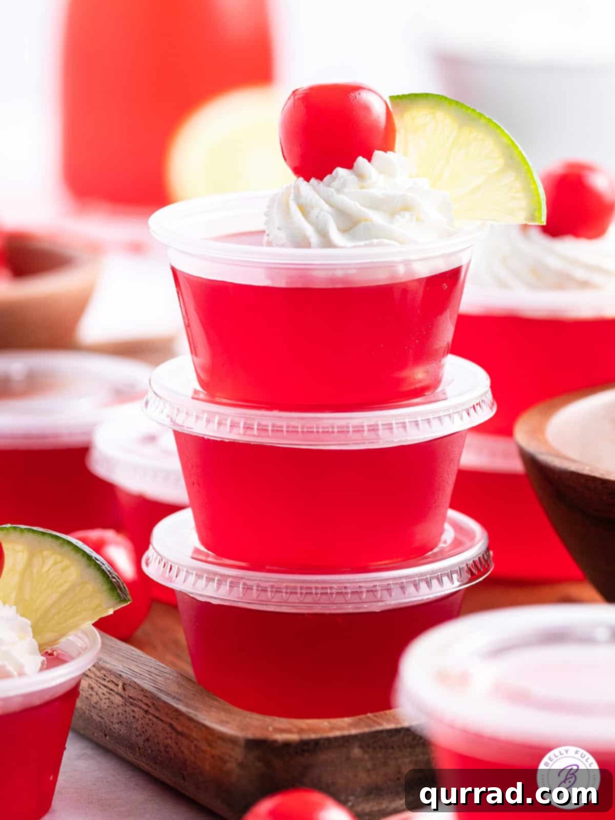 Tipsy Shirley Gel Bites 4 3 stacked cherry Dirty Shirley jello shots