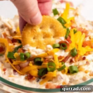 A small image of Million Dollar Dip with a cracker, for recipe card visual.