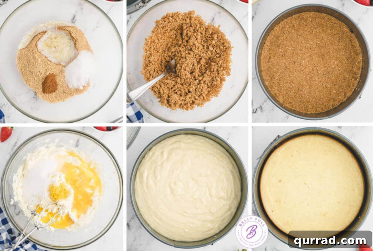 Flawless Instant Pot Cheesecake 4 Collage of process pics for making an instant pot cheesecake