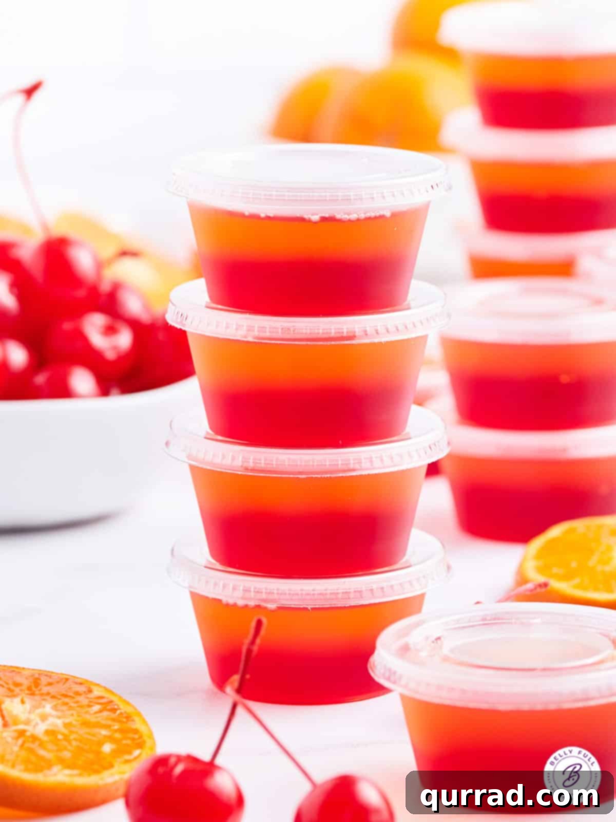 Fiesta Sunrise Jellies 3 stack of 4 tequila sunrise jello shots with lids