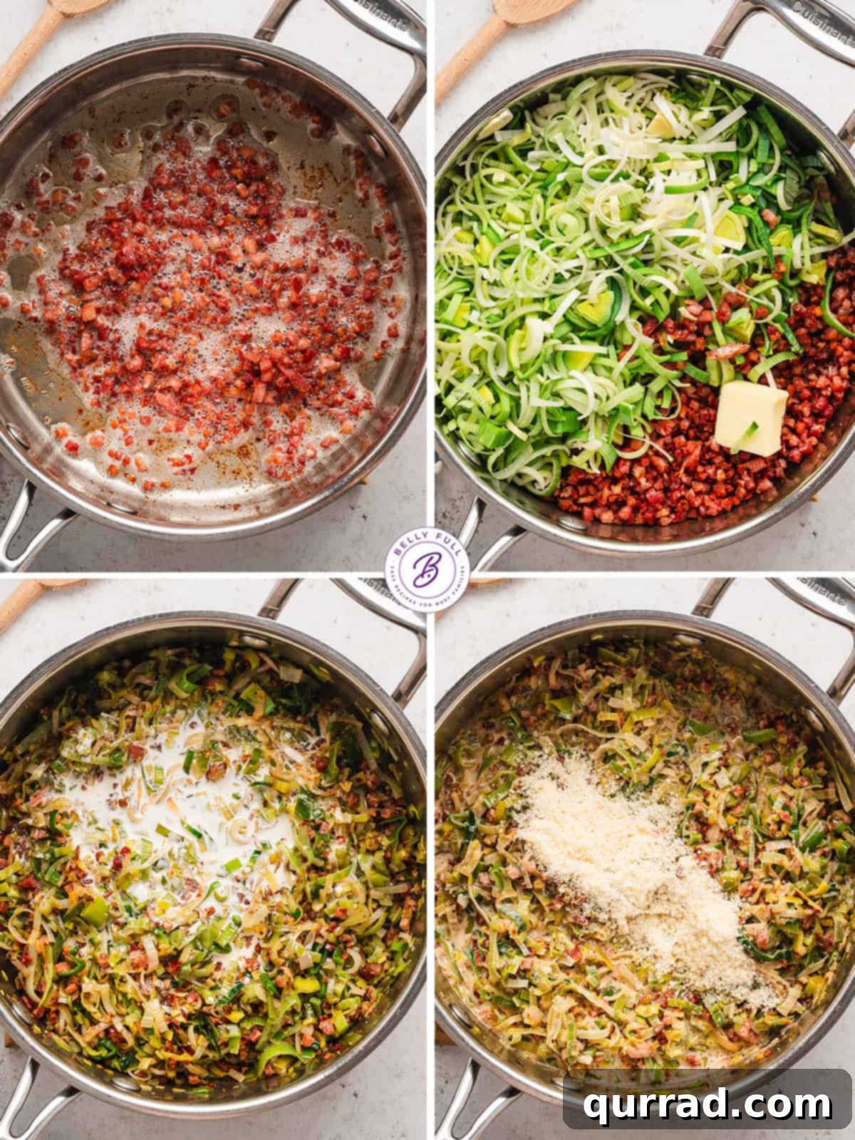 4 images how to make pasta with pancetta and leeks