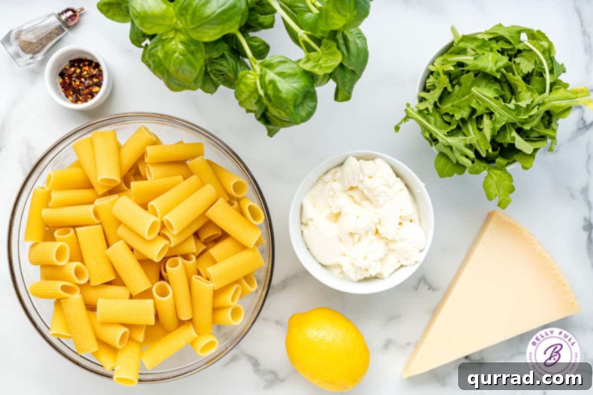ingredients for lemon ricotta pasta