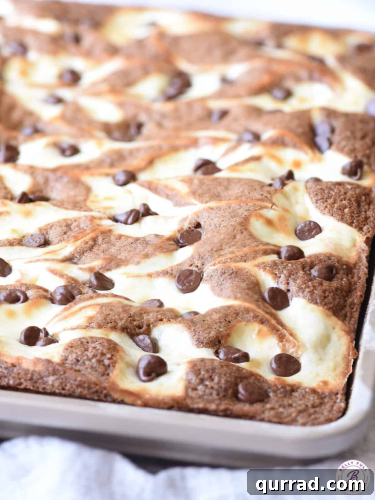 Cheesecake Marble Squares: A perfect blend of brownie, cheesecake, and chocolate cake. Marbled chocolate cake cheesecake on a baking sheet, showcasing a beautiful swirl of chocolate and cream cheese.