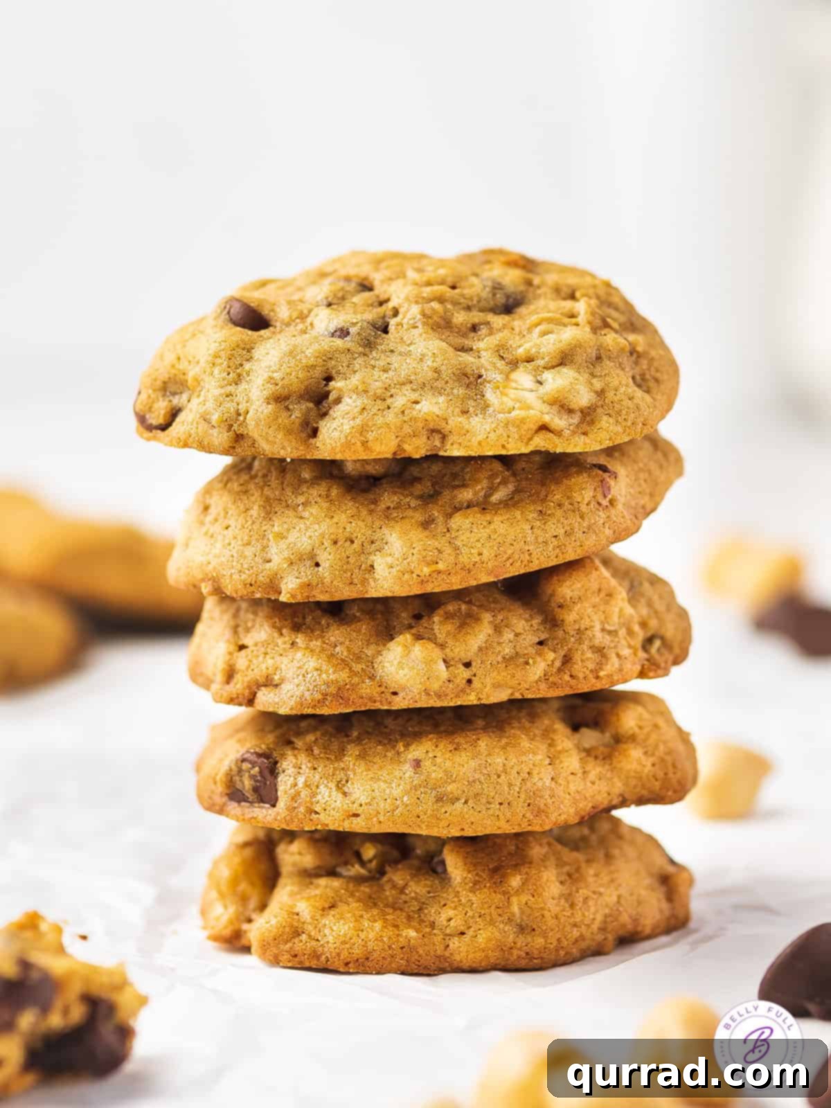 These Chickpea Cookies with Chocolate Chips are super easy to make (no chilling required!) and packed with protein! A stack of golden-brown chickpea chocolate chip cookies with melted chocolate, ready to be enjoyed.