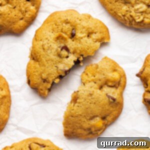 A chocolate chip chickpea cookie split in half