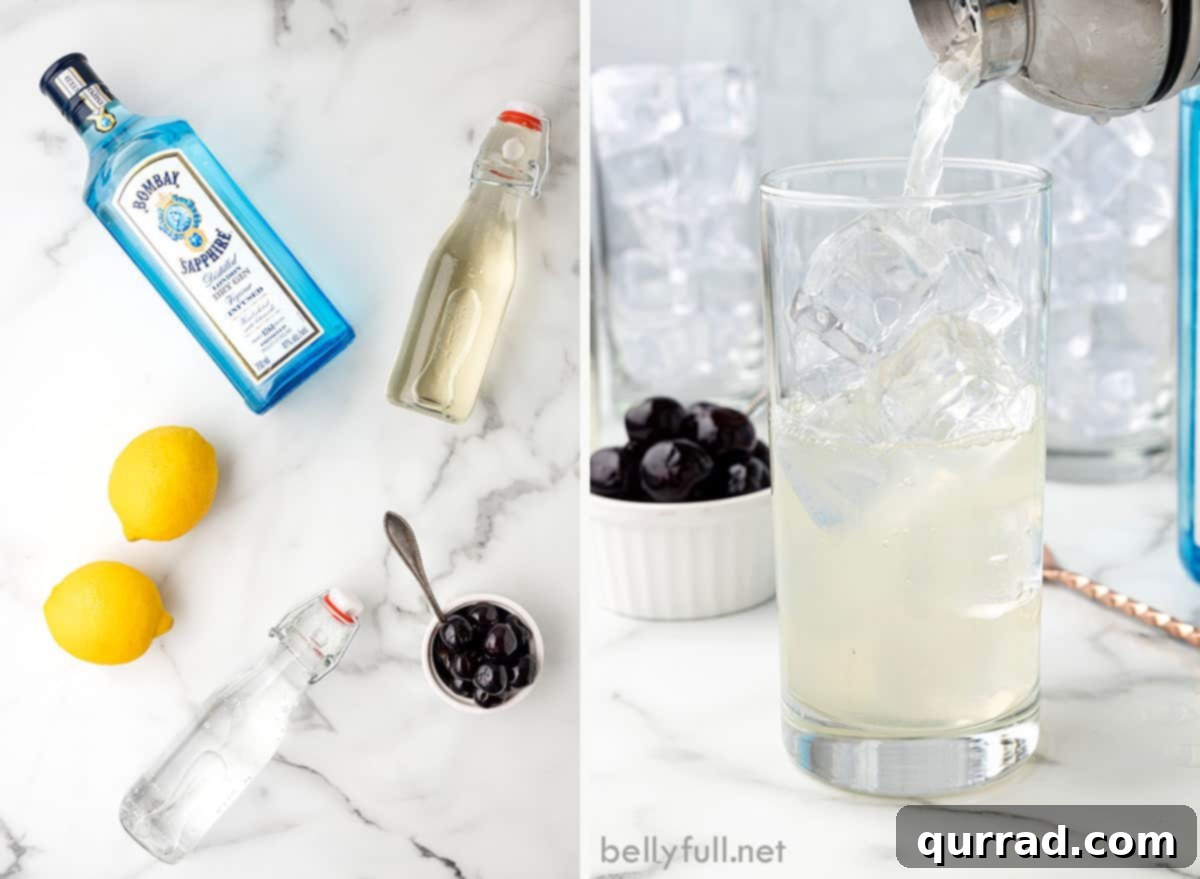Making a Tom Collins: Ingredients and Shaking Process A step-by-step visual guide showing ingredients and the process of mixing a Tom Collins cocktail in a shaker, ready for pouring.
