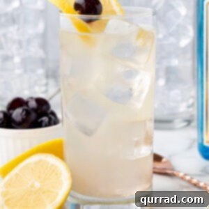 Gin's Tallest Tale 2 A Tom Collins cocktail in a high ball glass