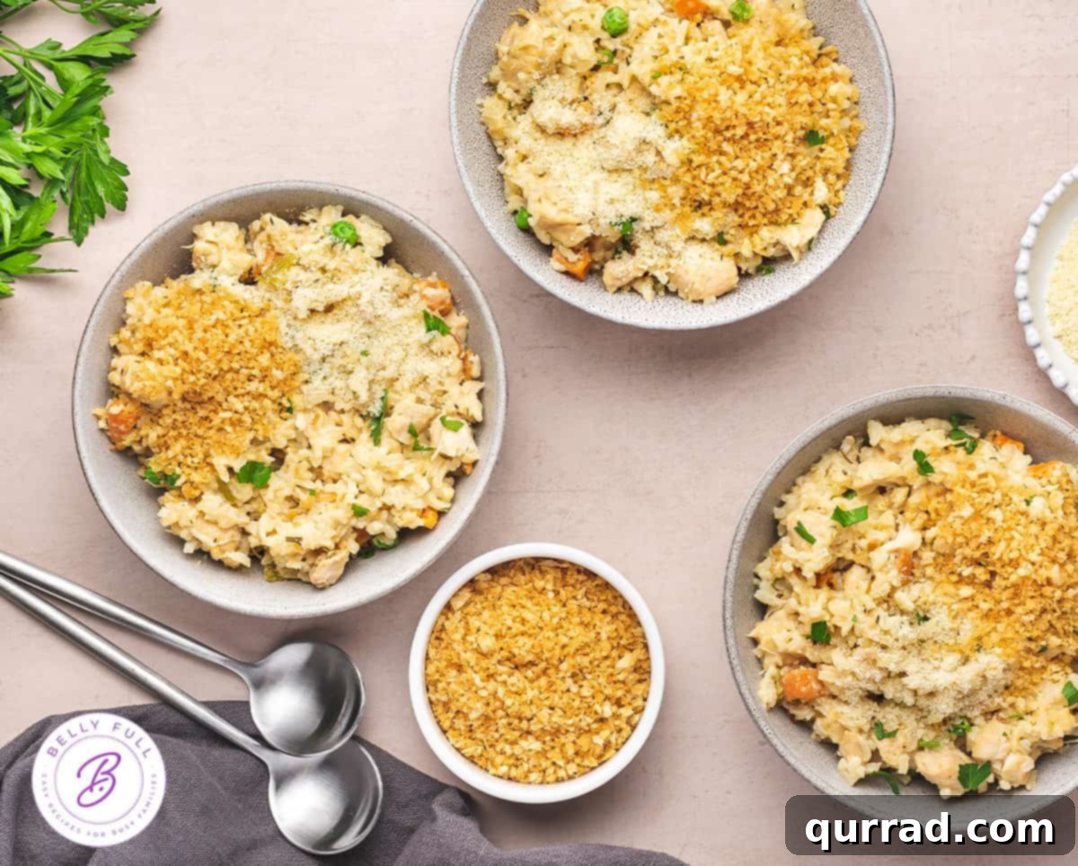 Overhead views of bowls of Instant Pot chicken and rice