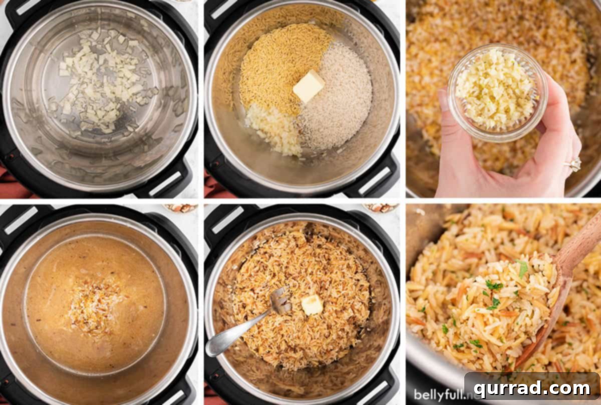 This Instant Pot Rice Pilaf comes out perfectly each time, with a rich, nutty flavor and lovely crunch from the sliced almonds. Process shots of how to make instant pot rice pilaf