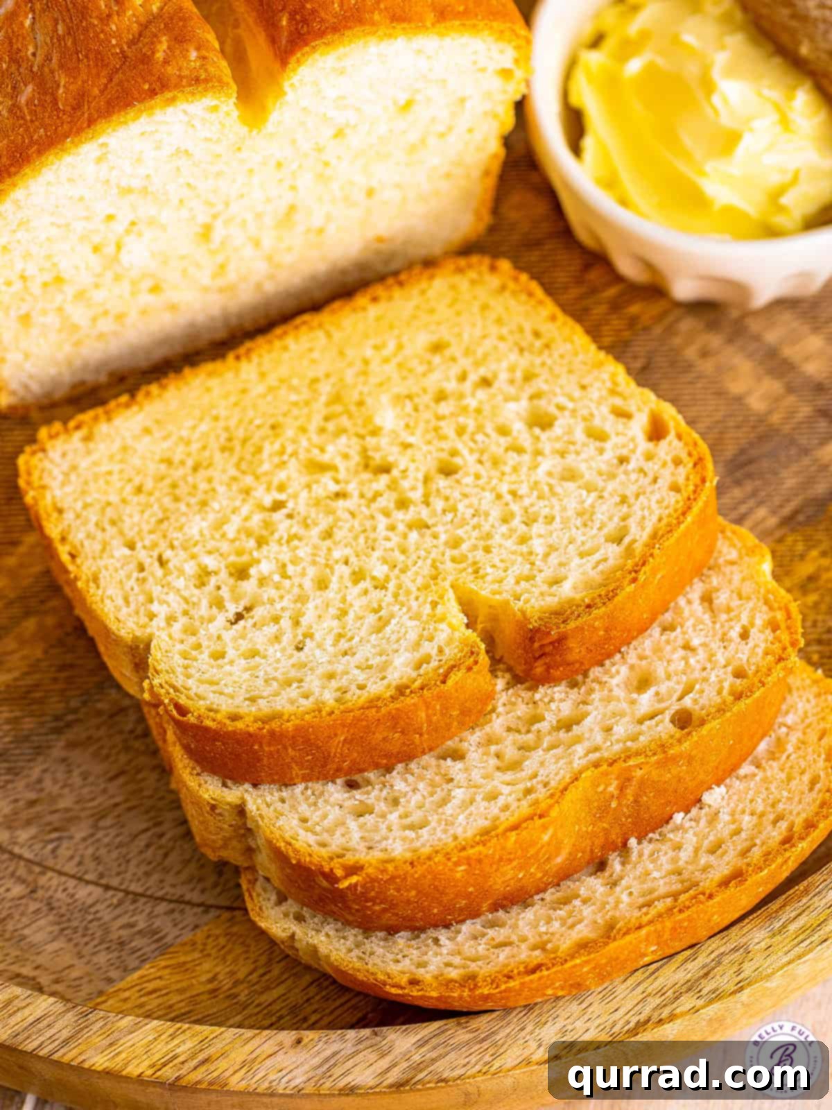 Overhead view of three pieces of sliced sandwich bread