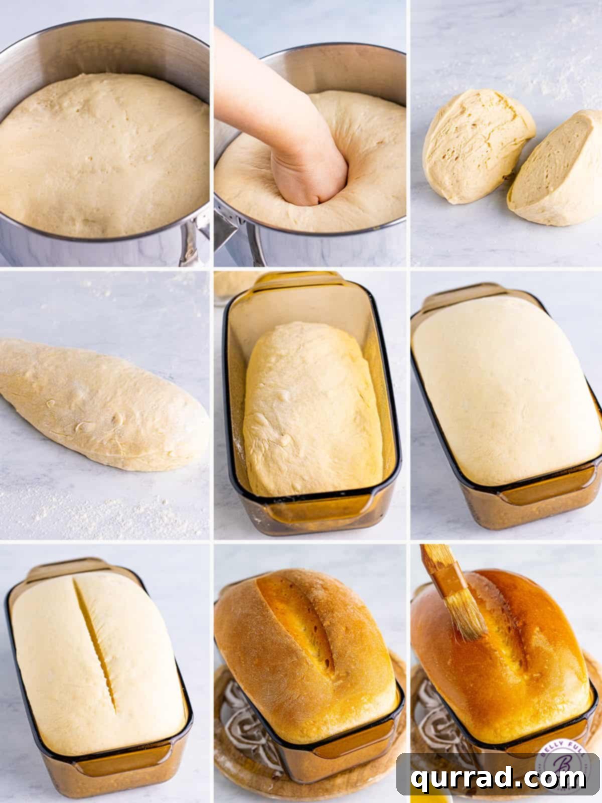 Process shots of how to make white bread