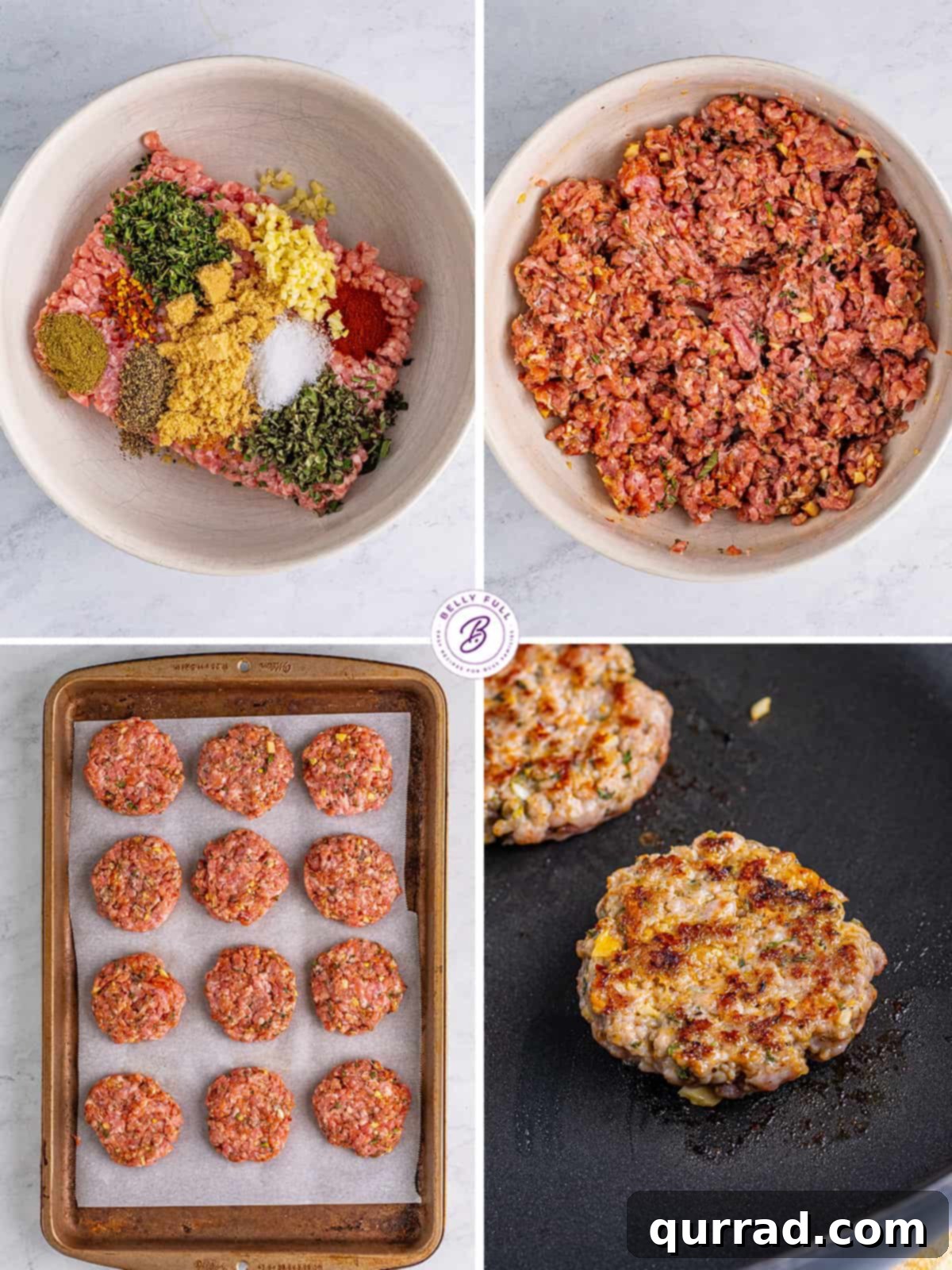 Process shots of how to make breakfast sausage
