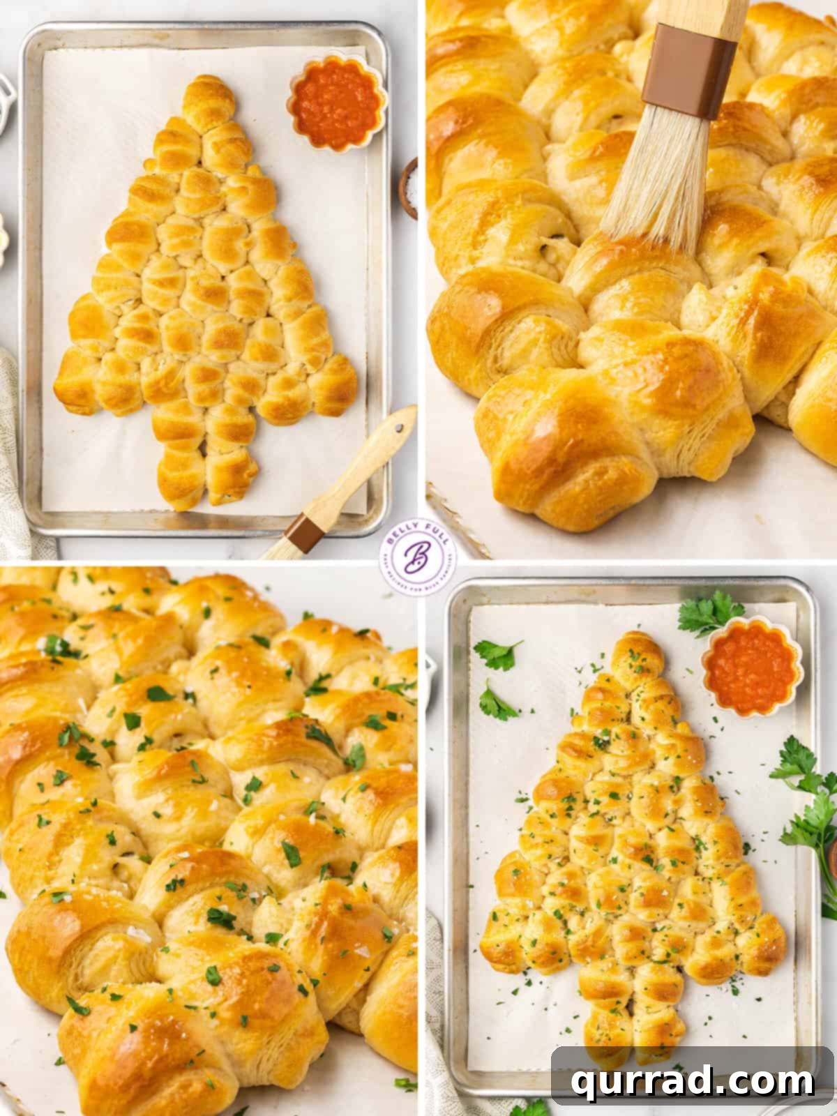 With flaky crescent rolls and herbed cream cheese, this Pull Apart Crescent Roll Christmas Tree is an easy holiday appetizer. Process shots of how to make a pull apart Christmas tree from crescent rolls