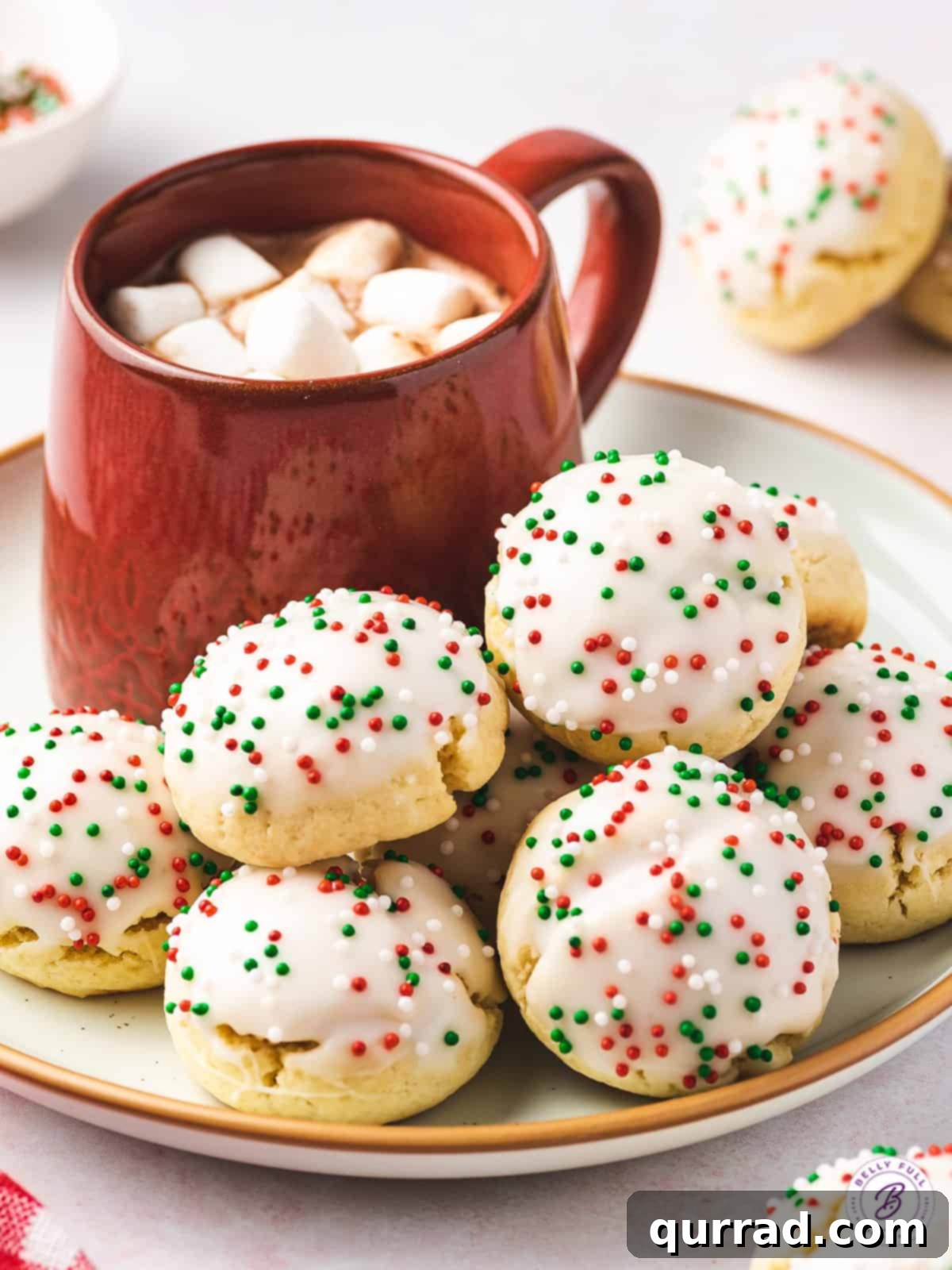 Sweet Italian Christmas Treats 2 Stack of Christmas Italian cookies next to cup of hot chocolate