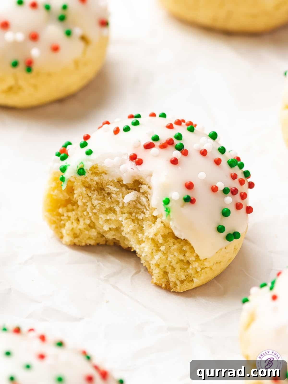 Sweet Italian Christmas Treats 5 close up Christmas Italian Cookie with bite taken