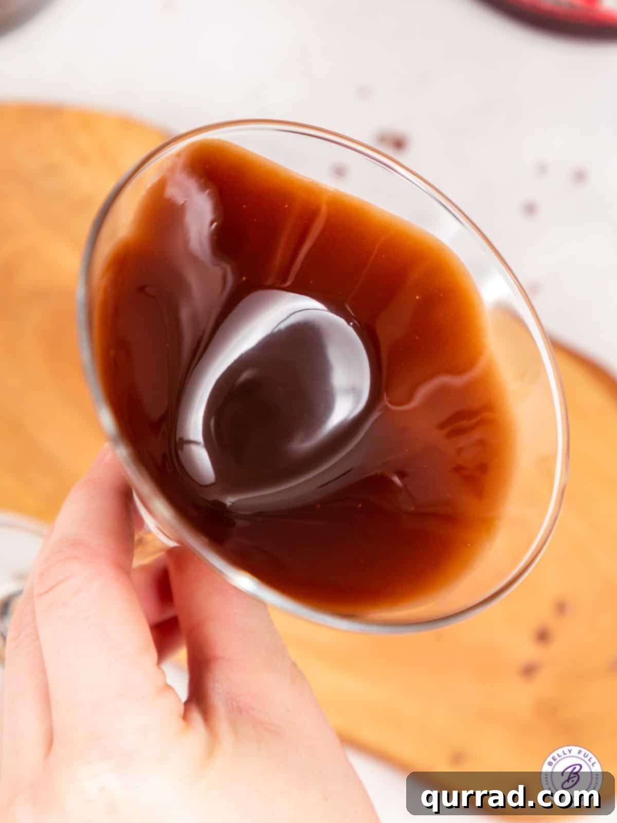 Velvet Cocoa Indulgence 4 chocolate syrup swirled in martini glass