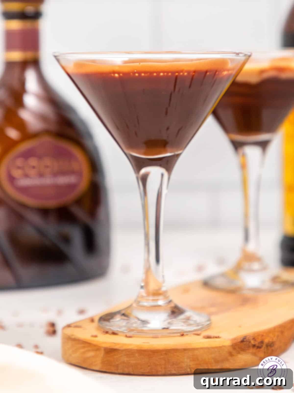 Velvet Cocoa Indulgence 6 front angle of a chocolate martini on serving tray
