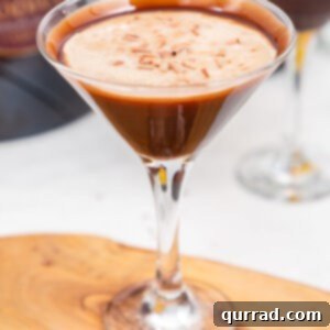 Velvet Cocoa Indulgence 7 chocolate martini garnished with chocolate shavings