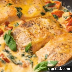 Close up of creamy garlic butter salmon