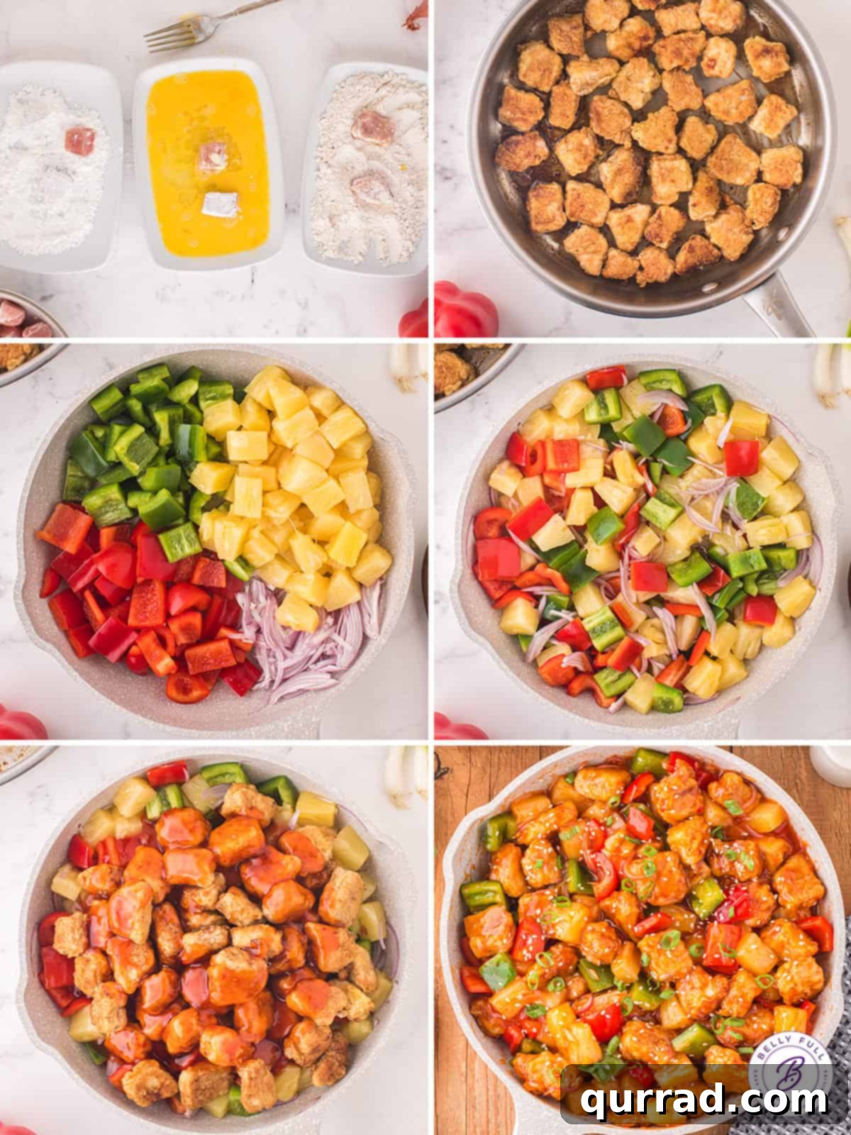 This easy homemade Sweet and Sour Pork recipe is a fantastic substitute for your favorite Chinese restaurant takeout. Sweet, sour, & savory! Process shots of how to make sweet and sour pork