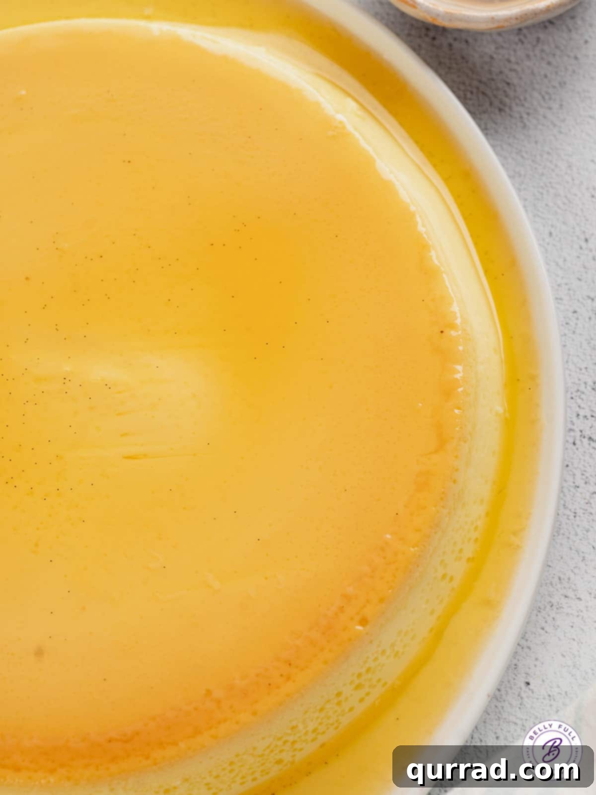 Overhead view of homemade flan