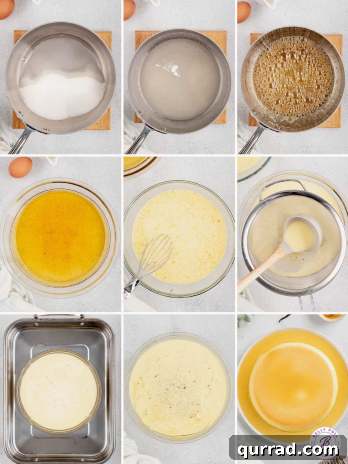 Process shots of how to make flan