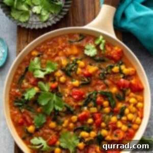 Your New Favorite Chickpea Curry 3 overhead of easy chickpea curry in skillet