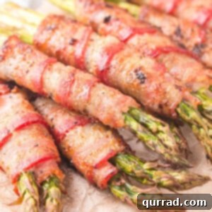 Close up of bundles of bacon wrapped asparagus