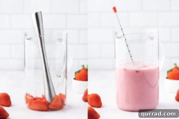 Ingredients for Starbucks Pink Drink in pitcher being mixed