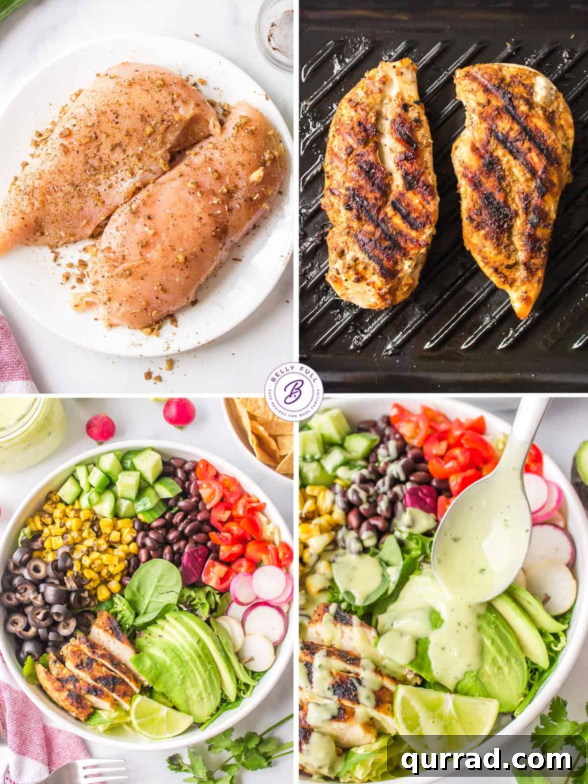 With well-seasoned grilled chicken, grilled corn, black olives, and tomatoes, this Southwest Chicken Salad is bursting with color and flavor. Process shots of how to make southwest grilled chicken salad