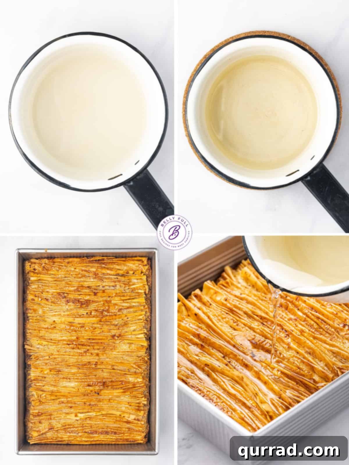 Crinkled Phyllo Delight 6 images for making simple syrup poured over baked phyllo dough