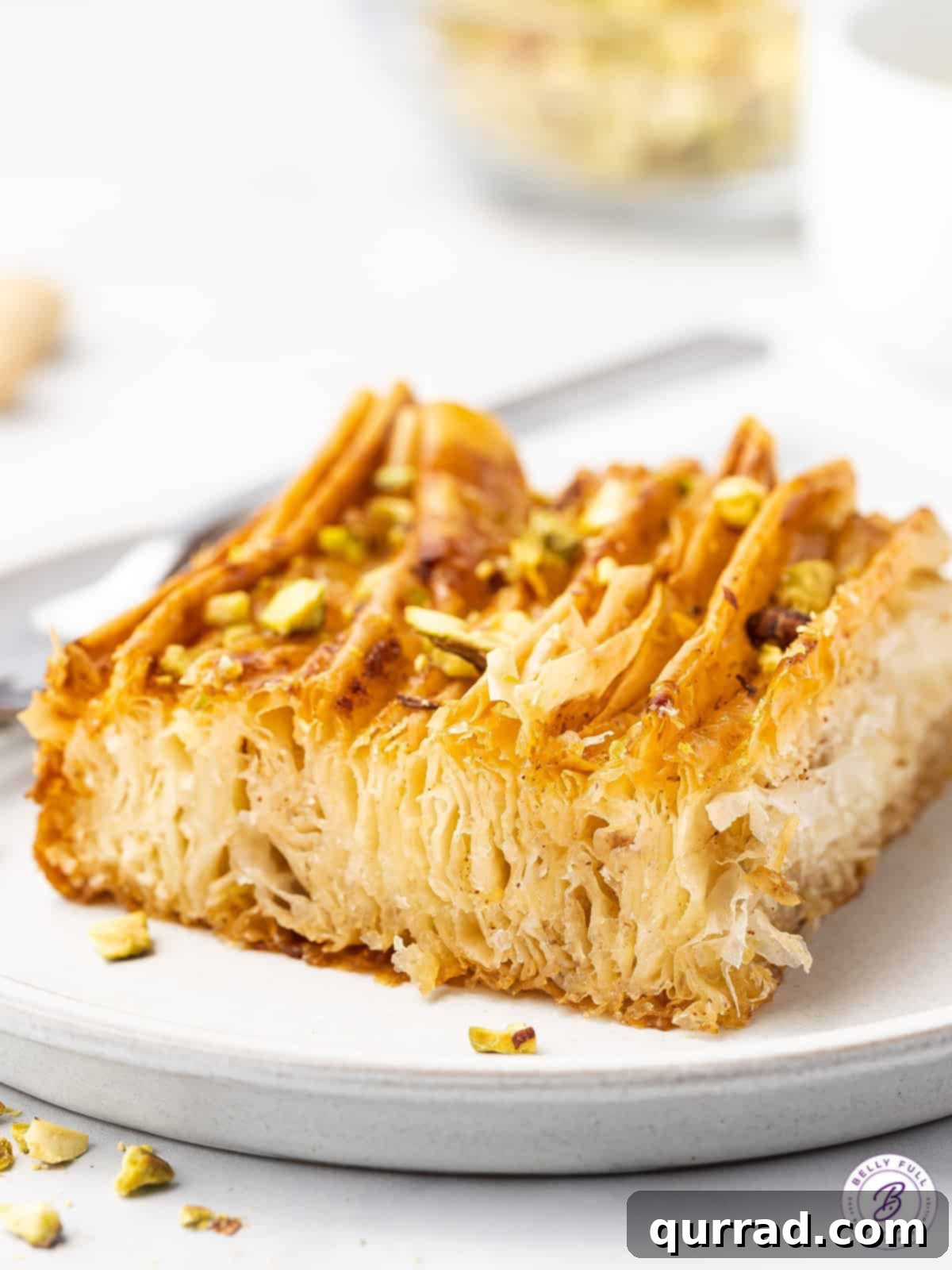Crinkled Phyllo Delight 7 square piece of phyllo crinkle dessert on plate