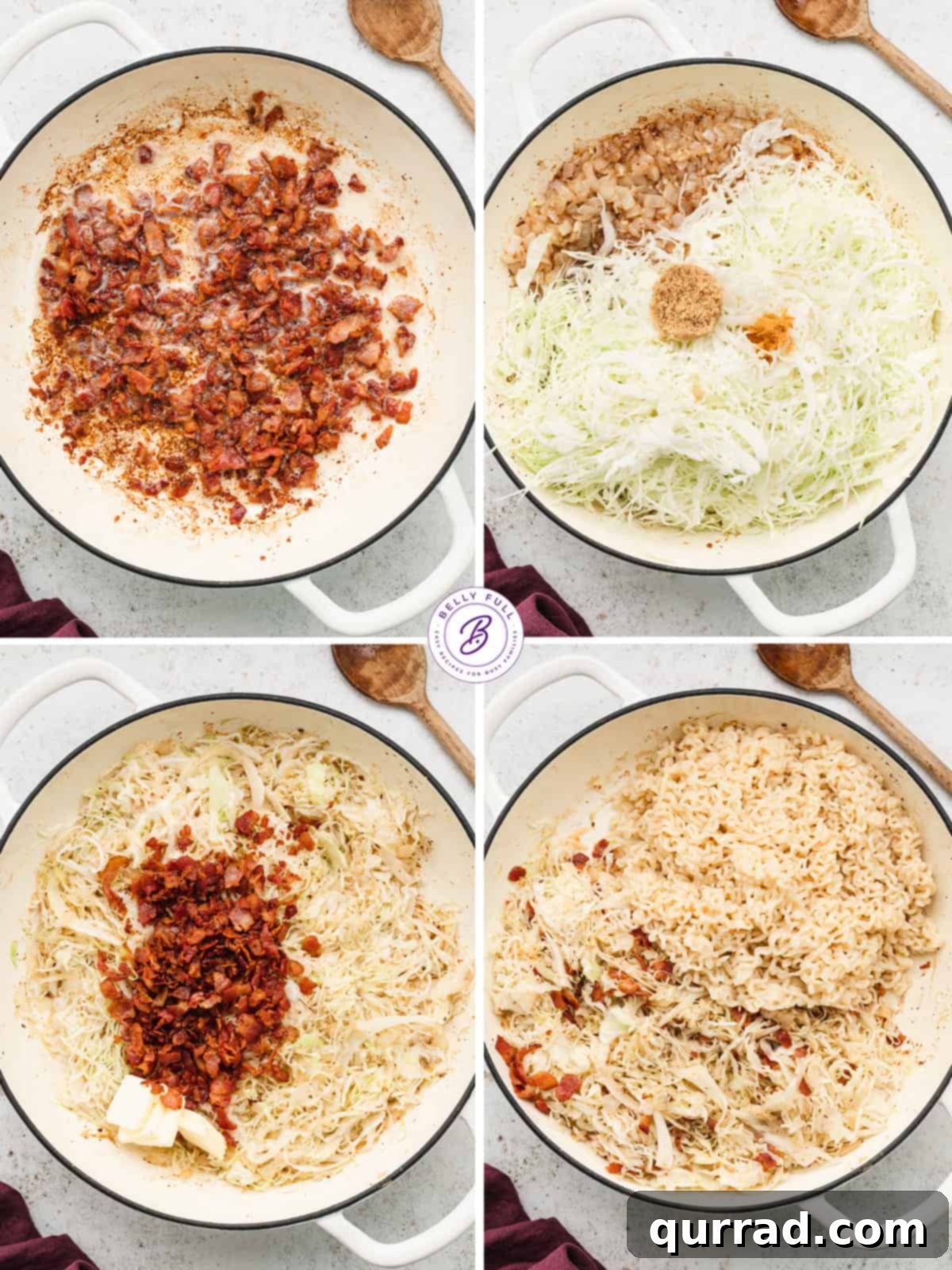 Umami Cabbage Ramen Bowl 4 step by step images how to make fried cabbage with ramen noodles