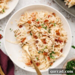 fried cabbage ramen on plate with fork