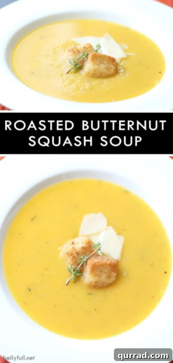 Golden Autumn Butternut Comfort 5 A beautifully presented bowl of creamy Roasted Butternut Squash Soup with a spoon, ready to be enjoyed.