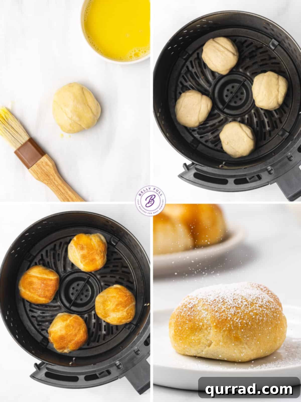 Process shots of how to make fried Oreos in the air fryer, showing wrapping and cooking