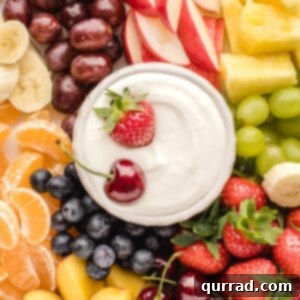 Creamy Fruit Delight 6 overhead fruit dip surrounded by cut fresh fruit