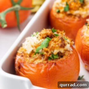 close up roasted stuffed tomato